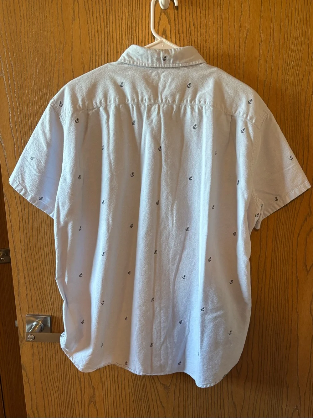 J. Crew Light Blue Short-Sleeve Button-Down Shirt with Navy Anchor Embroidery